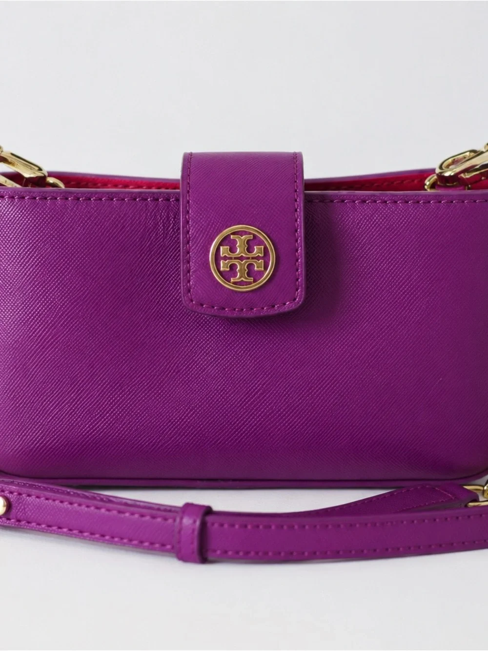 Tory Burch Purple Small Shoulder Bag Logo Detachable Chain Strap Zip Magnetic
